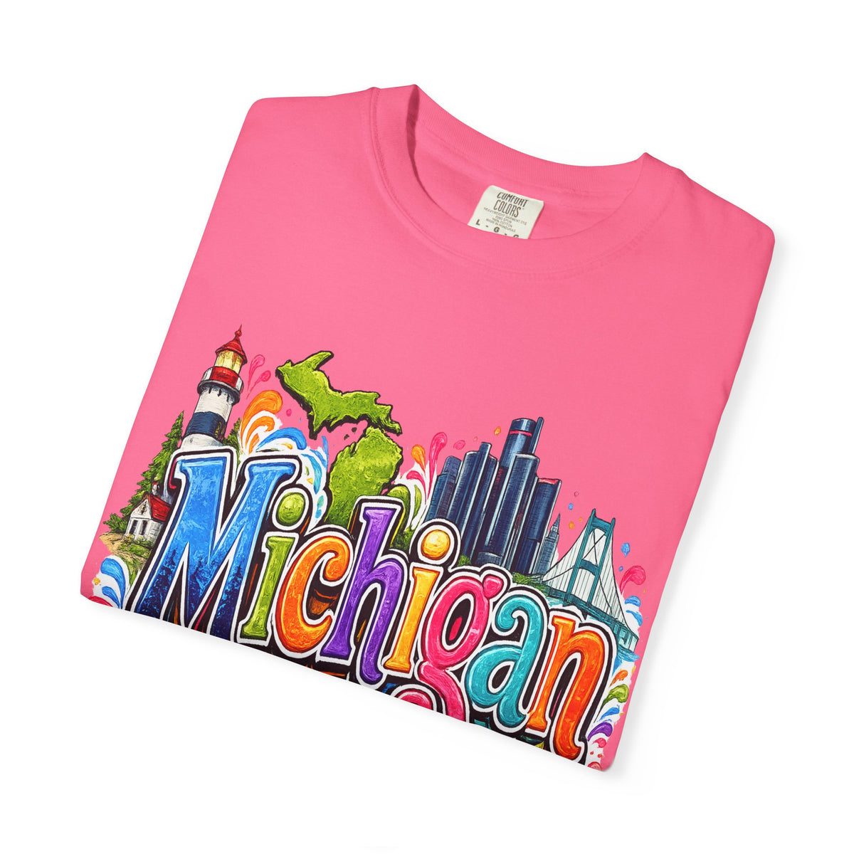 Michigan State Scene T-Shirt | Lighthouse, Skyline, Great Lakes