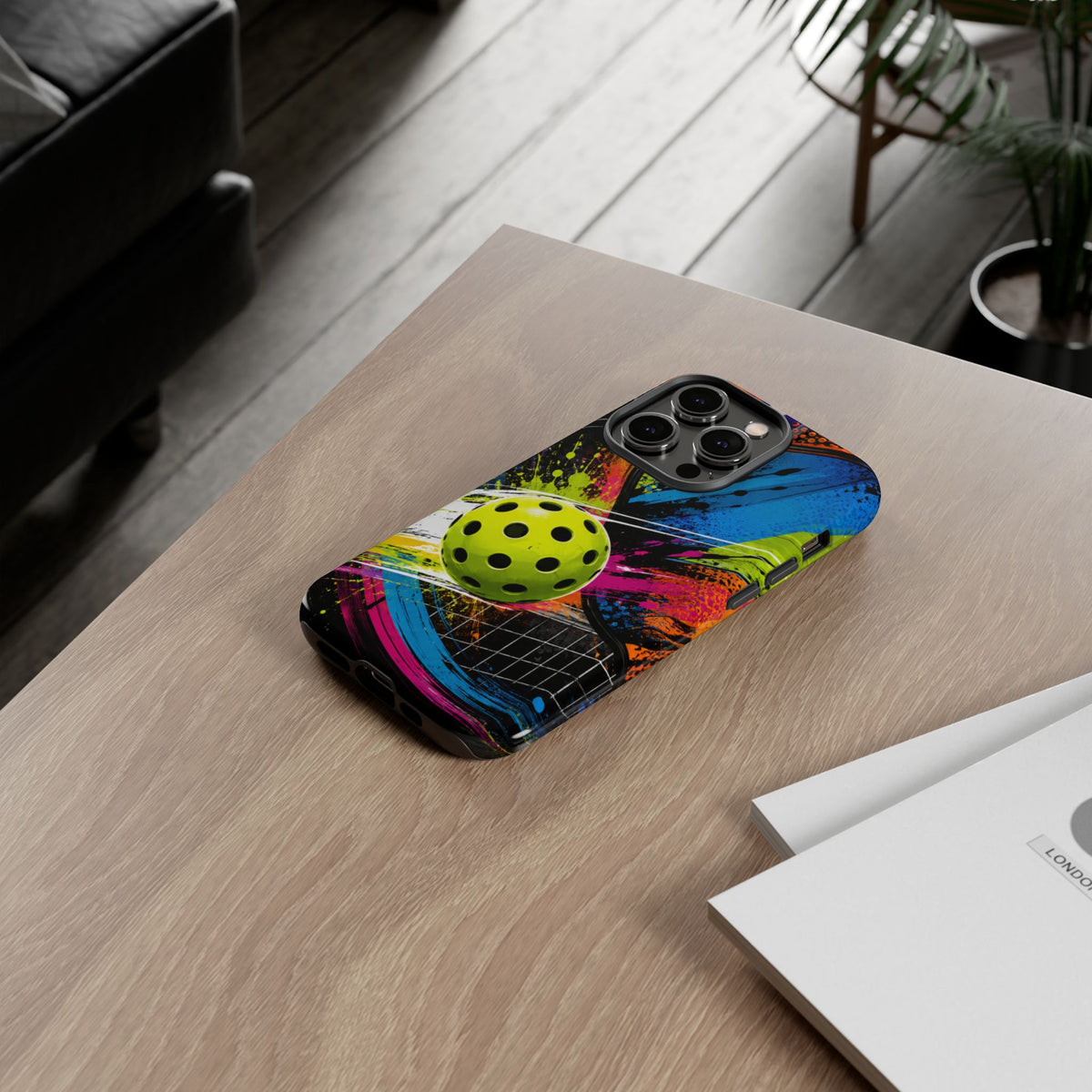 Pickleball Phone Case – Neon Paddle & Ball Splash Tough Case