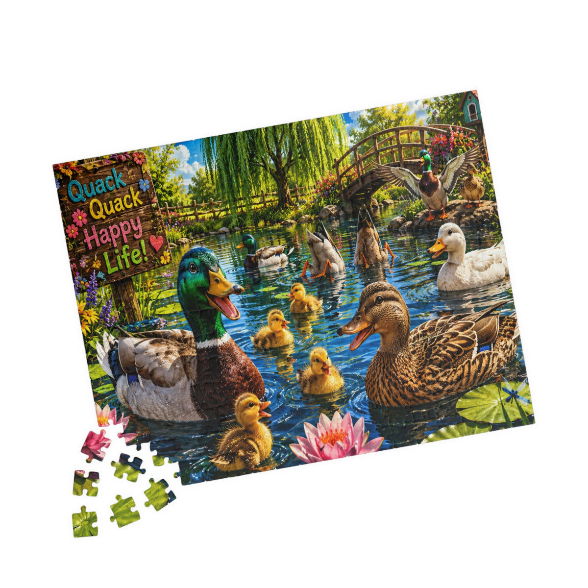 Duck Family Jigsaw Puzzle – "Quack Quack Happy Life" Scenic Pond Puzzle (110–1014 pcs)