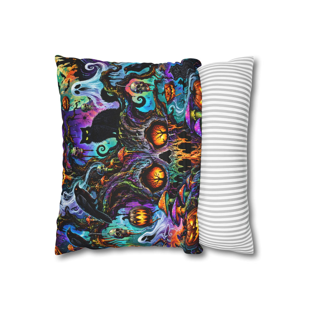 Halloween Skull & Cats Decorative Pillowcase — Spooky Pumpkin Night Throw Pillow Cover