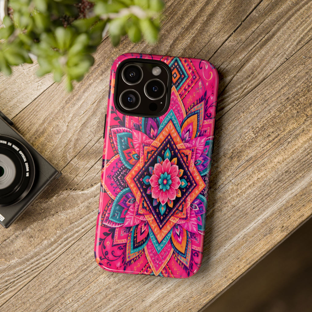 Floral Mandala Tough Phone Case — Pink Boho Protective Cover