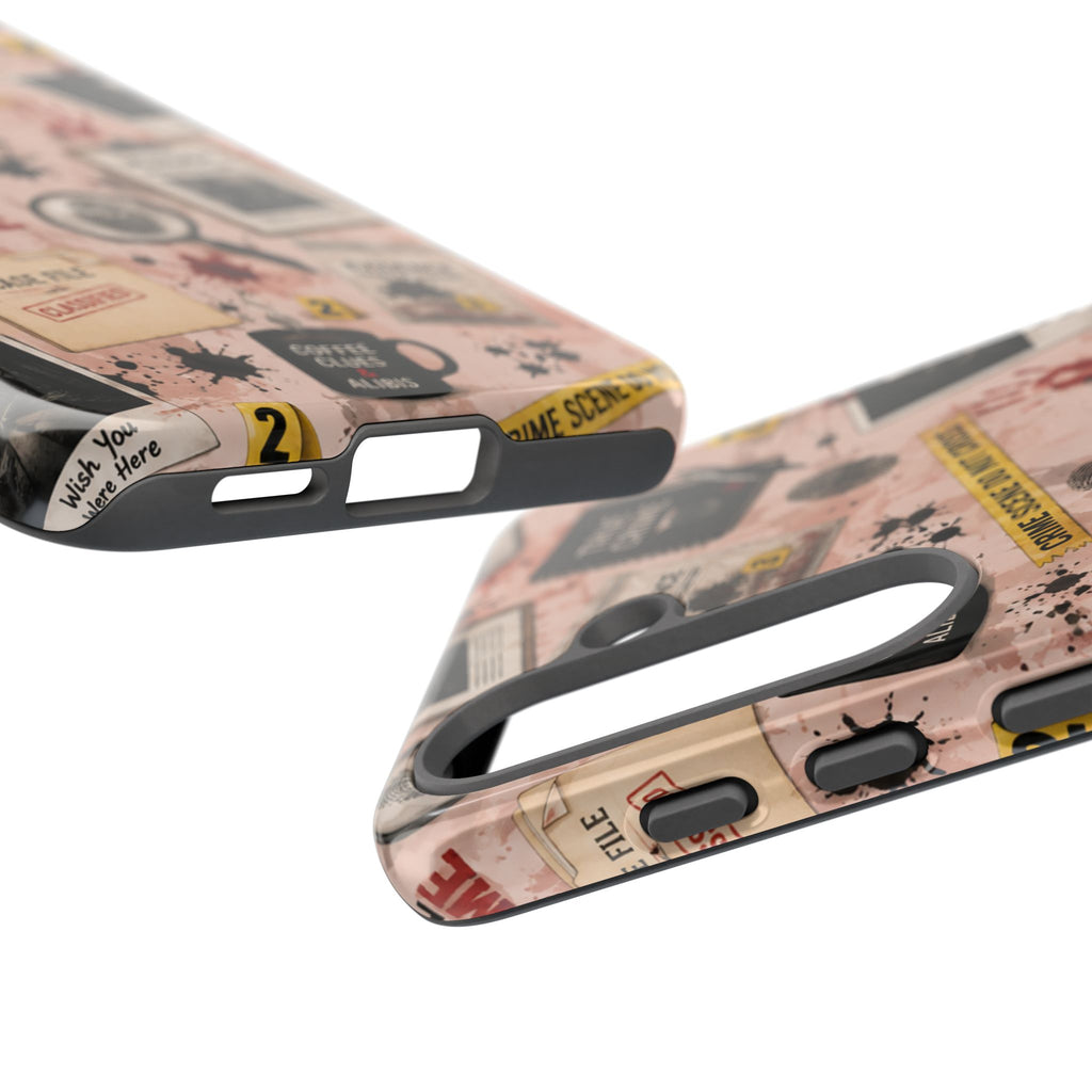 True Crime Pattern Phone Case – Detective Evidence, Crime Scene Tape & 'True Crime' Design