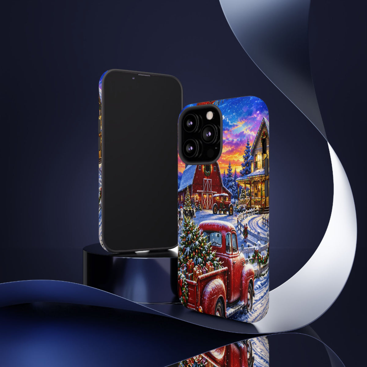 Christmas Farm Phone Case — Vintage Red Truck in Snowy Holiday Scene