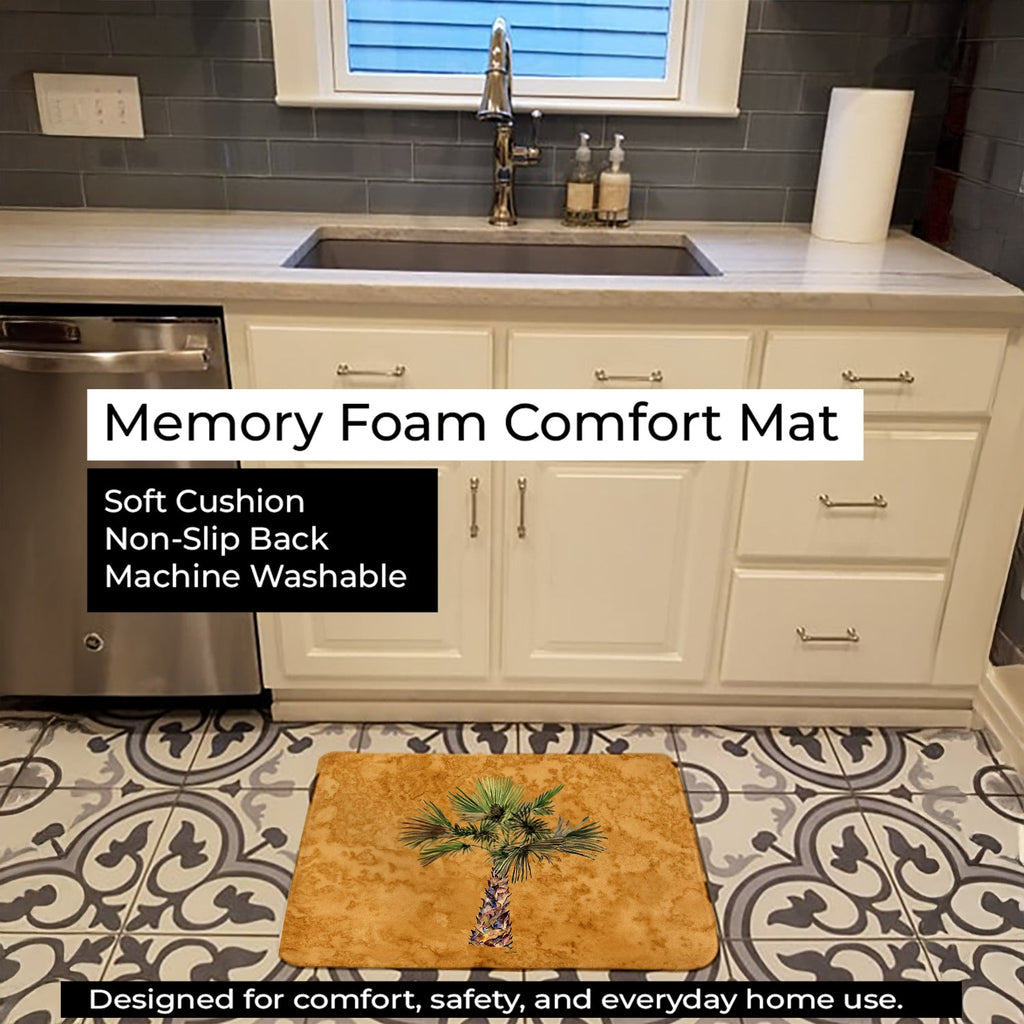 Palm Tree on Gold Memory Foam Kitchen Mat Machine Washable Anti-Fatigue Cushion Comfort Bath or Kitchen Rug