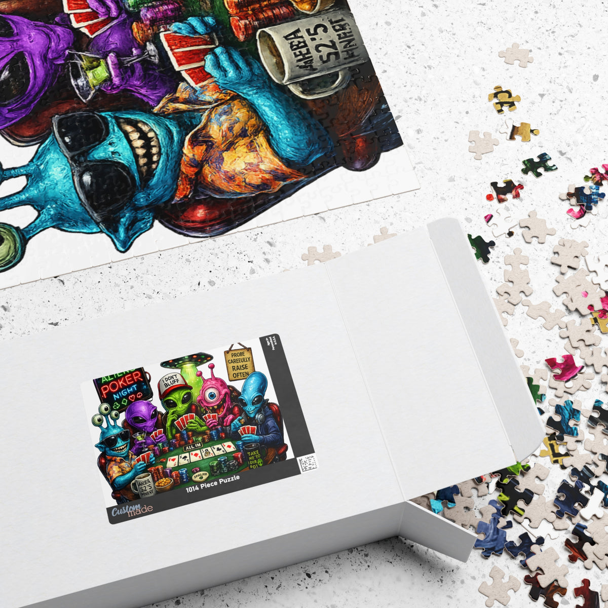 Aliens Poker Night Puzzle | Card Game Alien Illustration Jigsaw