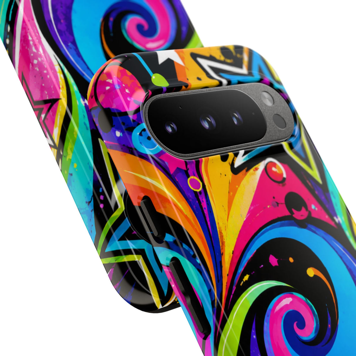 Psychedelic Swirl Phone Case — Bold Retro Stars & Neon Pop Art Tough Case