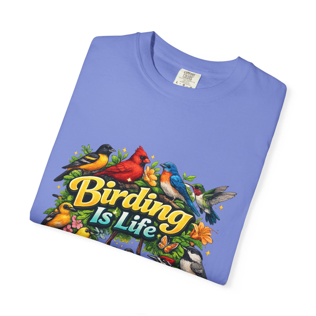 Birding Is Life T-shirt | Colorful Songbirds, Binoculars, Floral Design