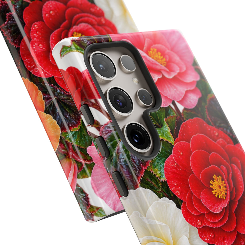 Floral Begonia Phone Case — Vibrant Red, Pink & Yellow Blossom Protective Cover