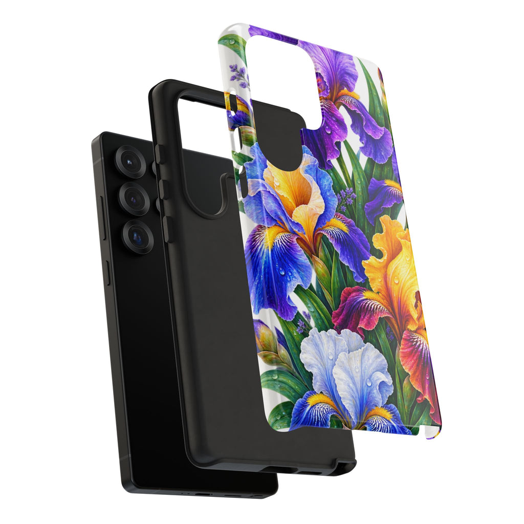 Floral Iris Tough Phone Case — Colorful Watercolor Iris Protective Cover