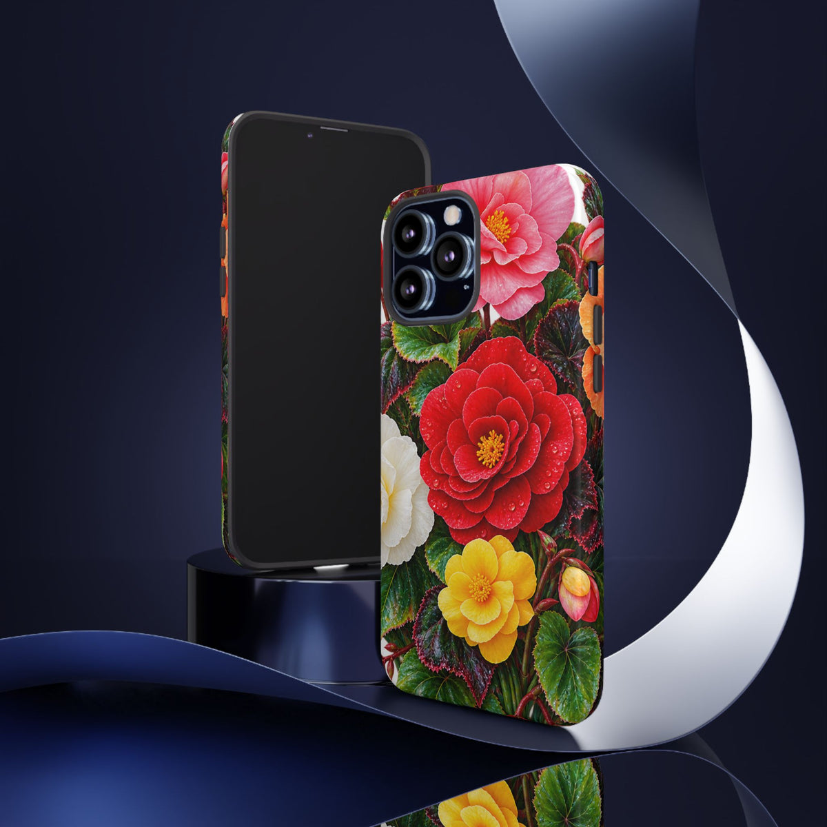 Floral Begonia Phone Case — Vibrant Red, Pink & Yellow Blossom Protective Cover