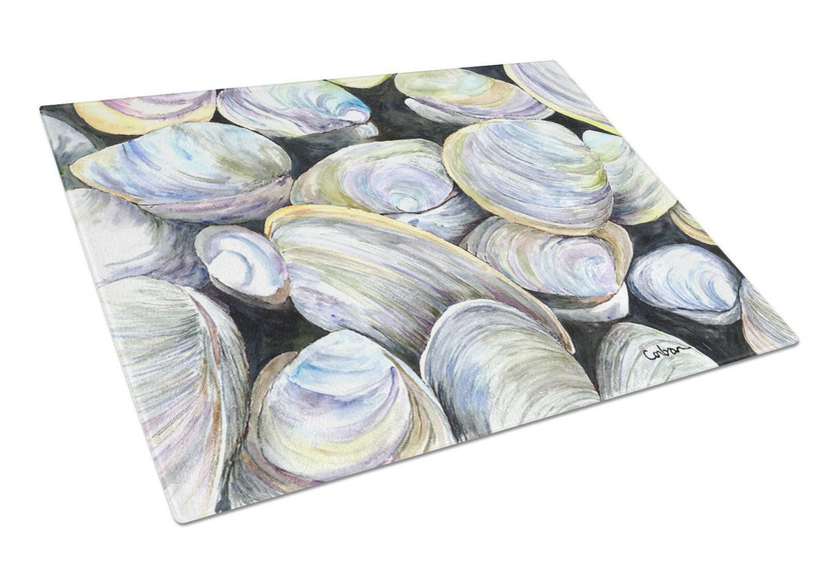 Clam Quahog Cutting Board Tempered Glass Kitchen Cutting Surface, Heat Resistant Chopping, Non-Slip Feet, Food Prep & Serving