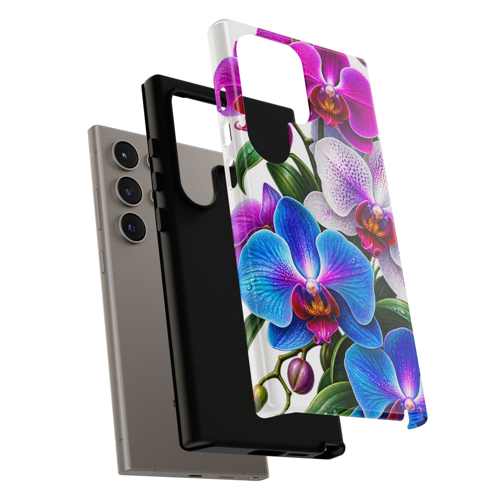 Orchid Floral Tough Phone Case – Vibrant Blue & Pink Orchid Protective Cover