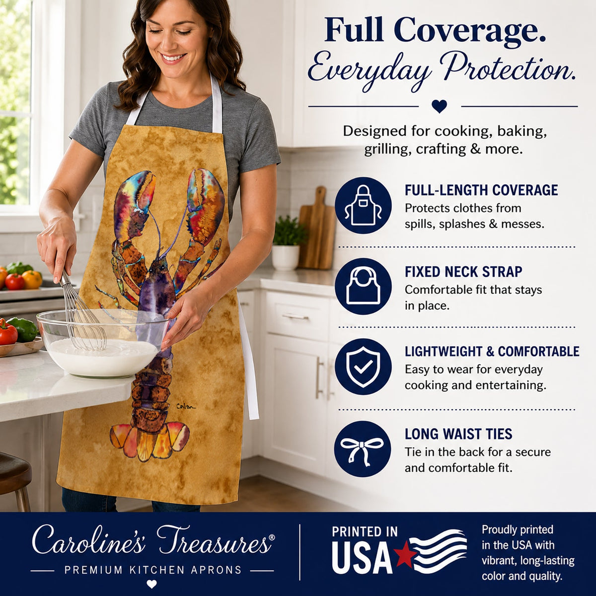 Lobster Apron Cooking Kitchen Server Baking Crafts Gardening for Adult Women Men, Unisex, Large, Multicolor