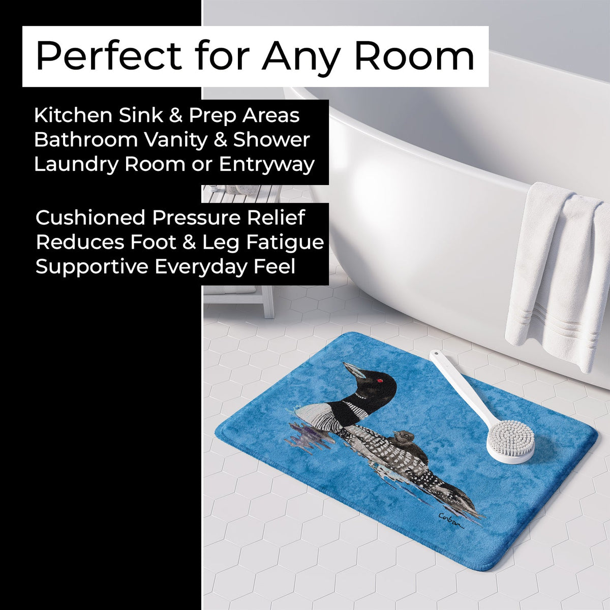 Momma and Baby Loon Memory Foam Kitchen Mat Machine Washable Anti-Fatigue Cushion Comfort Bath or Kitchen Rug