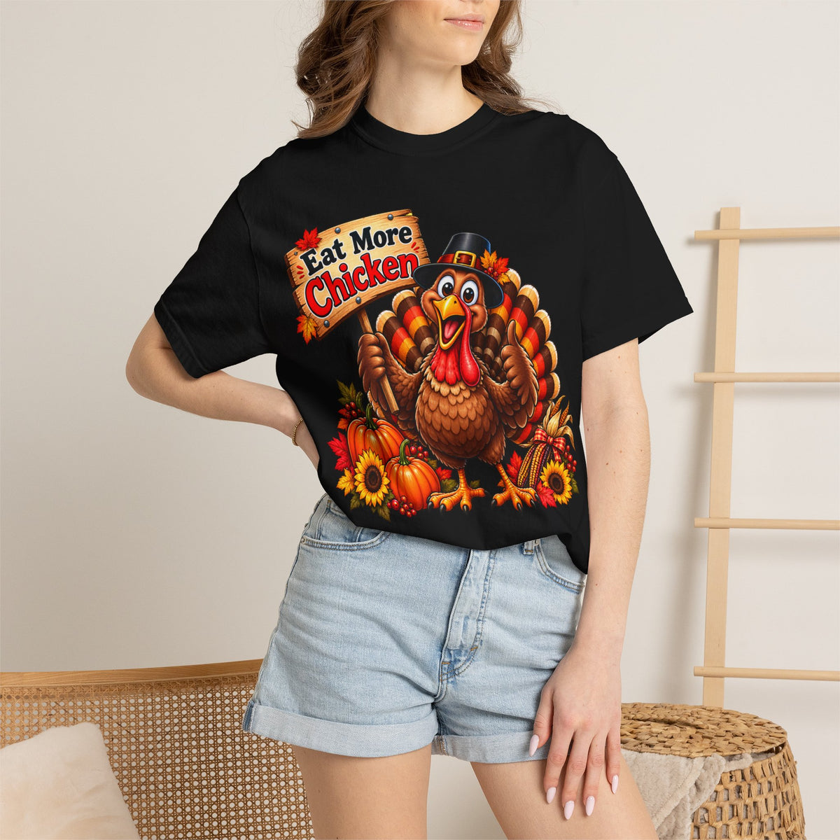 Thanksgiving 'Eat More Chicken' Turkey Tee — Funny Holiday Turkey T-Shirt