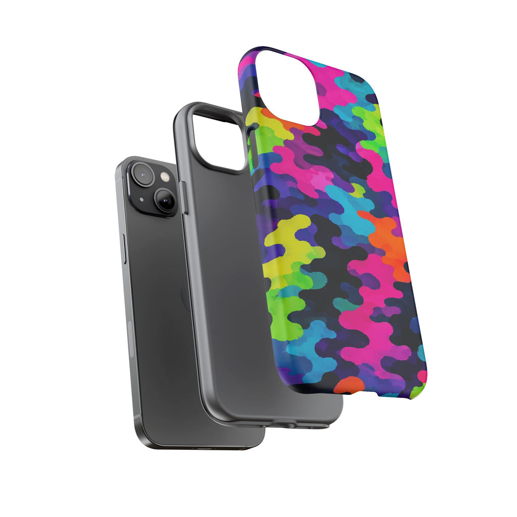 Neon Camo Tough Phone Case — Bright Rainbow Protective iPhone Cover