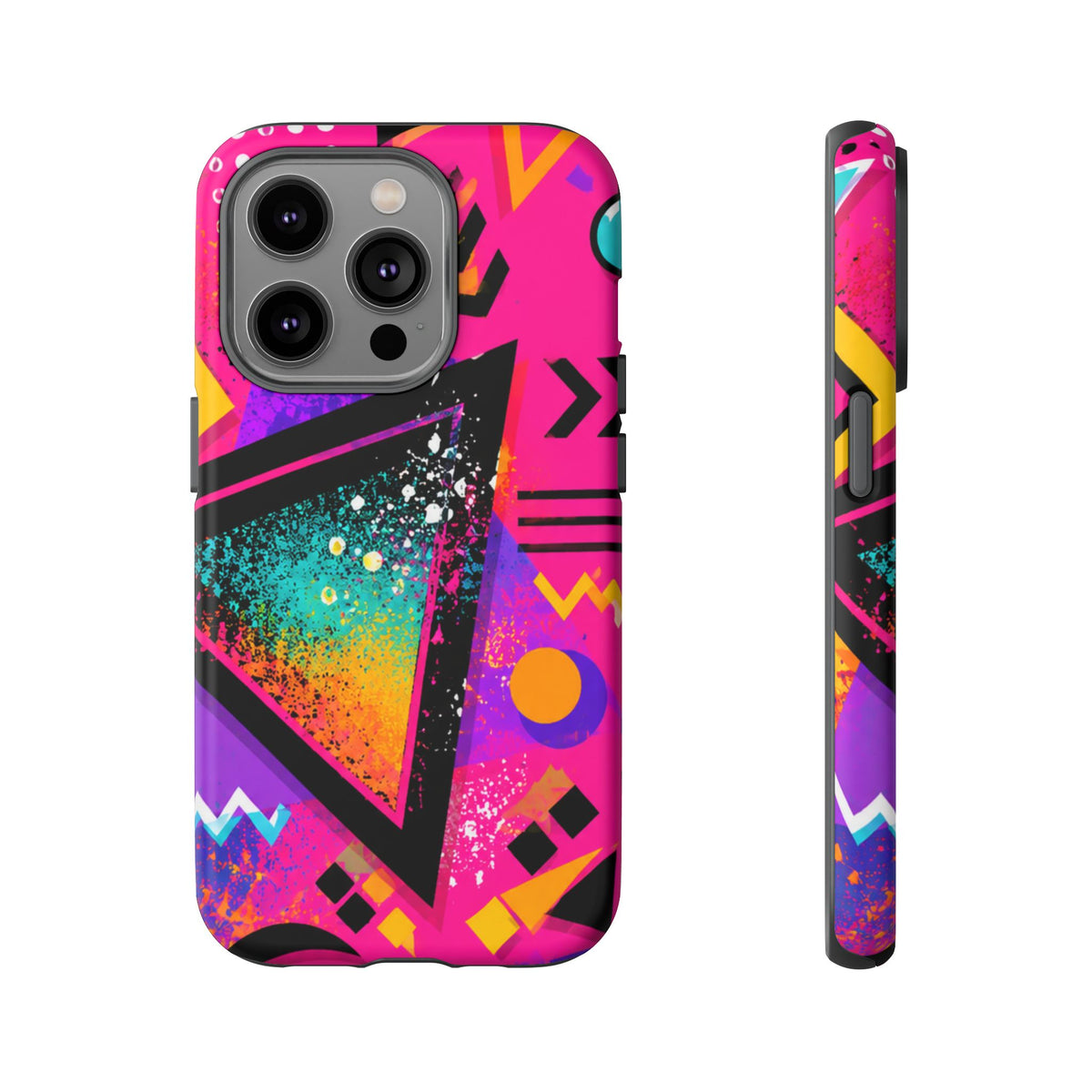 Retro 80s Geometric Phone Case — Neon Triangle Tough Case