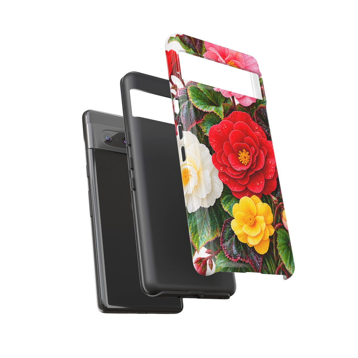 Floral Begonia Phone Case — Vibrant Red, Pink & Yellow Blossom Protective Cover