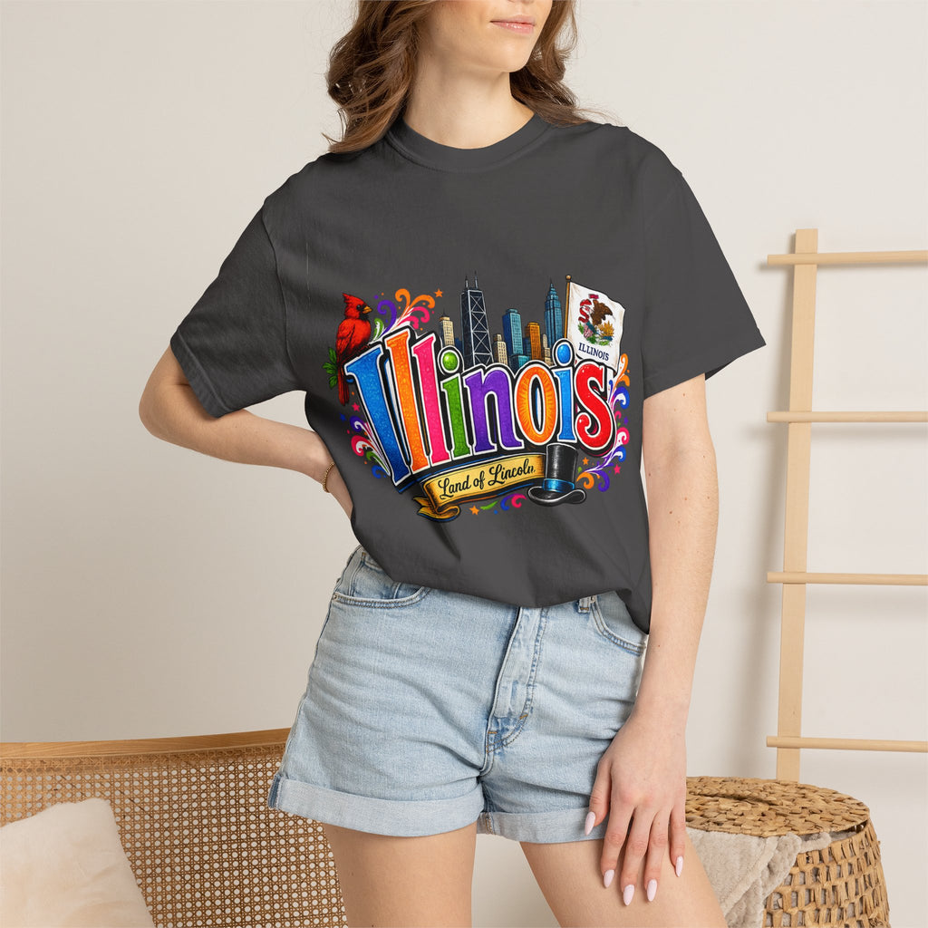 Illinois state skyline tee | Illinois T-shirt with cardinal and state flag