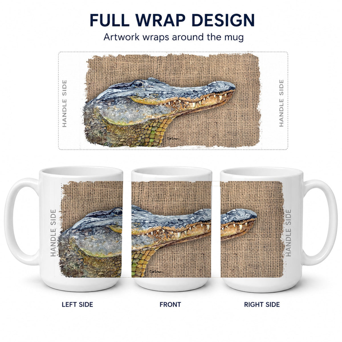 Alligator Ceramic Coffee Mug 15 oz Decorative Large C Handle Mug Cup for Tea, Cocoa Hot Chocolate