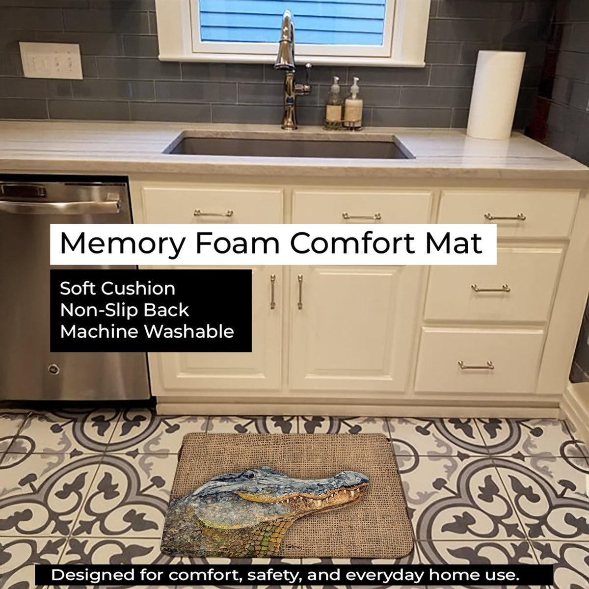 Alligator Memory Foam Kitchen Mat Machine Washable Anti-Fatigue Cushion Comfort Bath or Kitchen Rug