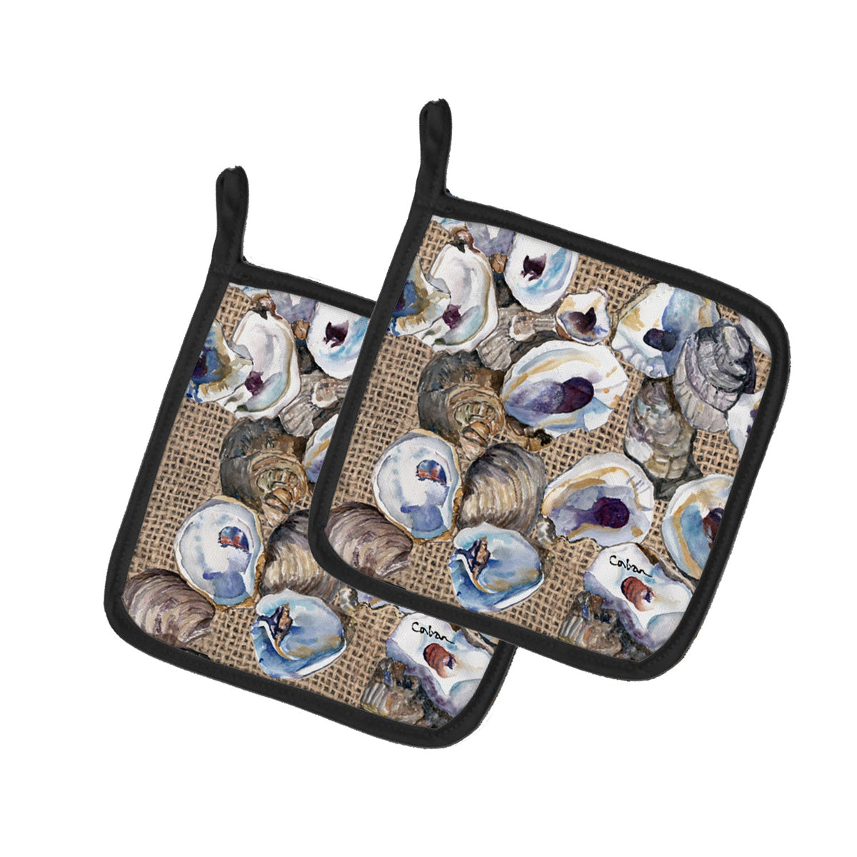 Oyster Pot Holder Set of 2 Heat Resistant Quilted Hot Pads 7.5 x 7.5 Inch, Insulated Kitchen Trivets for Cooking & Baking