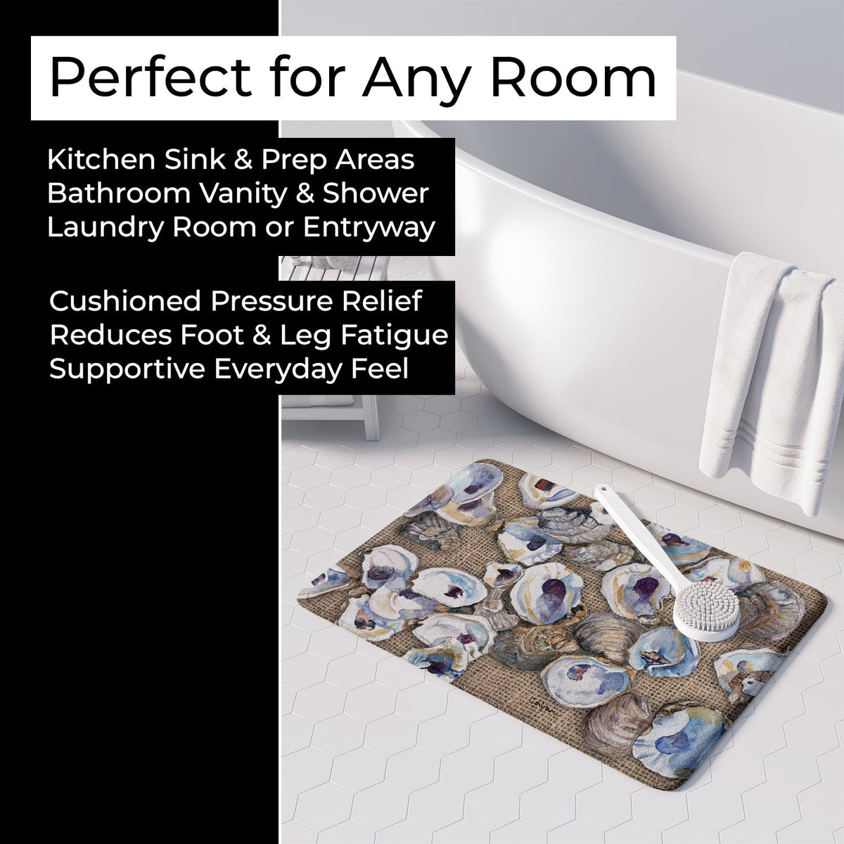 Oyster Memory Foam Kitchen Mat Machine Washable Anti-Fatigue Cushion Comfort Bath or Kitchen Rug