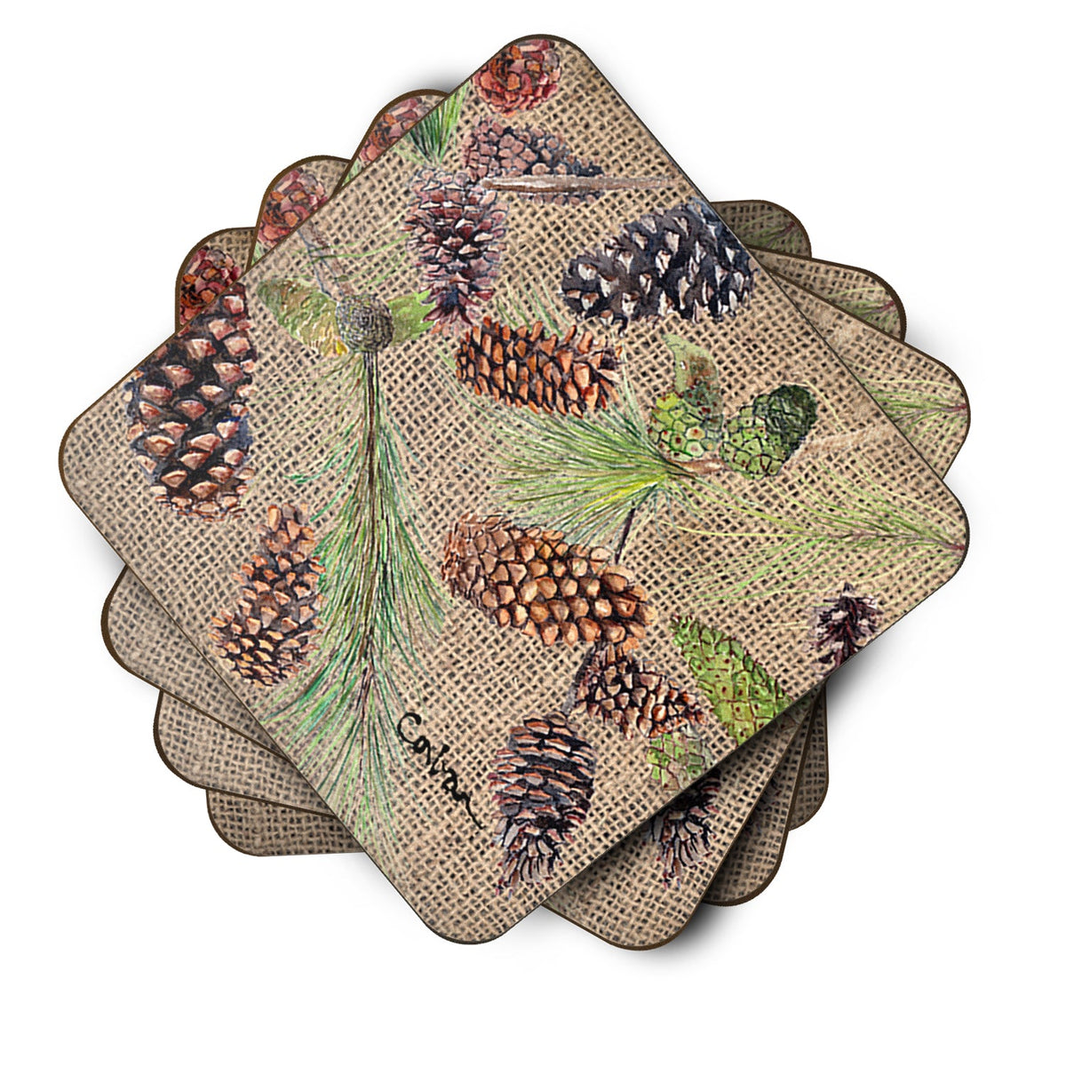 Pine Cones Foam Coasters Set of 4 Cup Coasters for Indoor Outdoor, Tabletop Protection, Anti Slip, Mouse pad Material