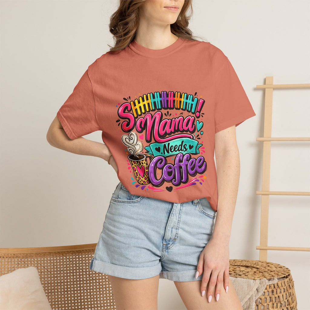 Mama Needs Coffee T-shirt | Colorful Coffee Cup Typography