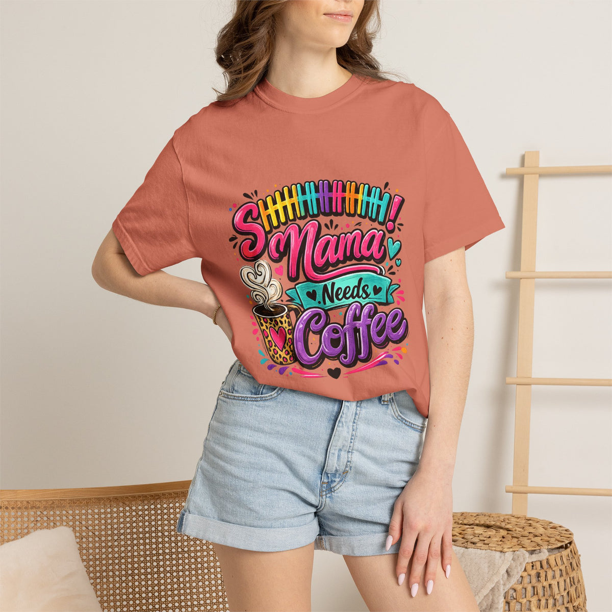 Mama Needs Coffee T-shirt | Colorful Coffee Cup Typography