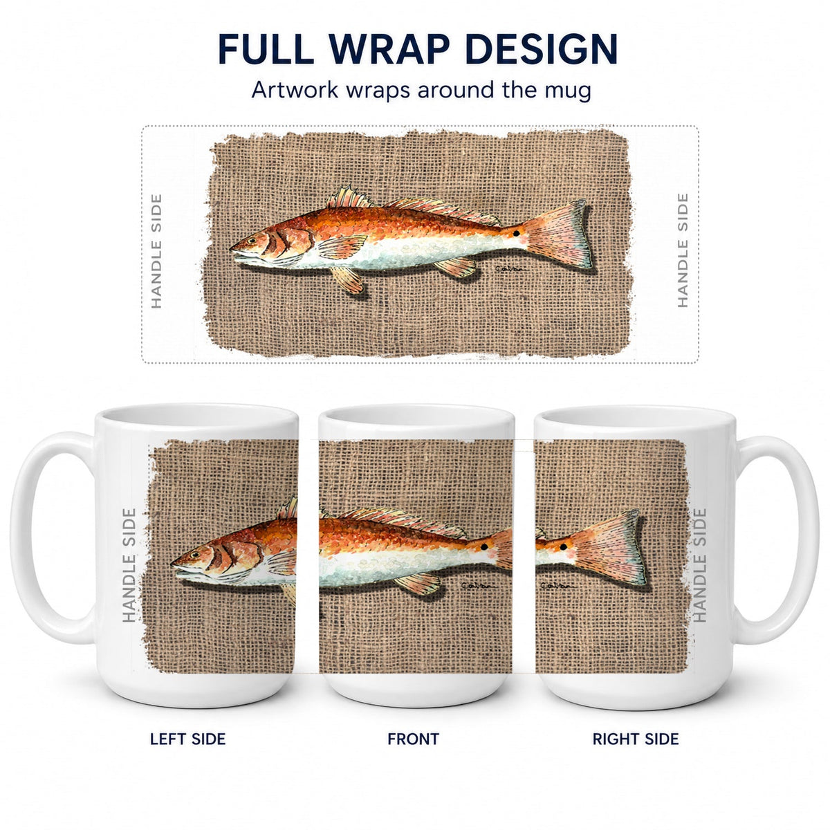 Red Fish Ceramic Coffee Mug 15 oz Decorative Large C Handle Mug Cup for Tea, Cocoa Hot Chocolate