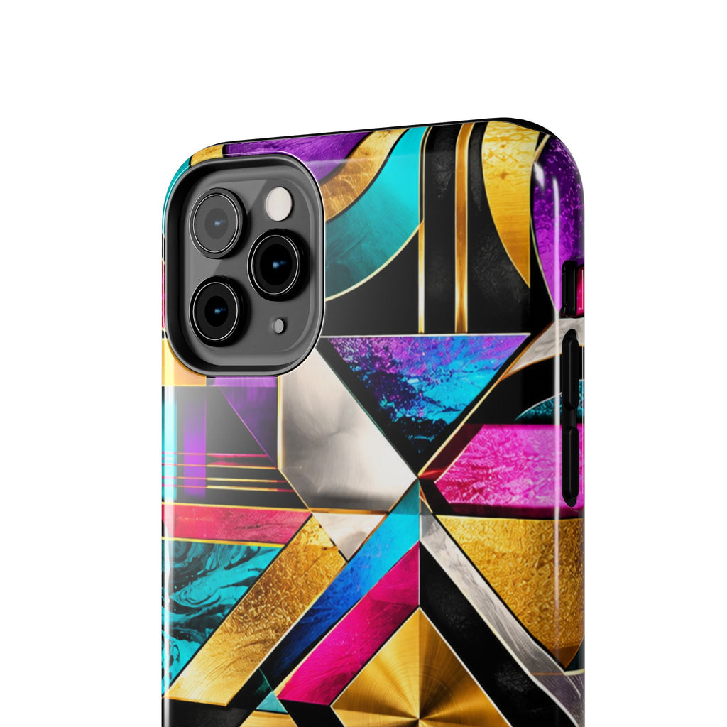 Geometric Art Deco Tough Phone Case — Vibrant Gold, Teal & Magenta Pattern