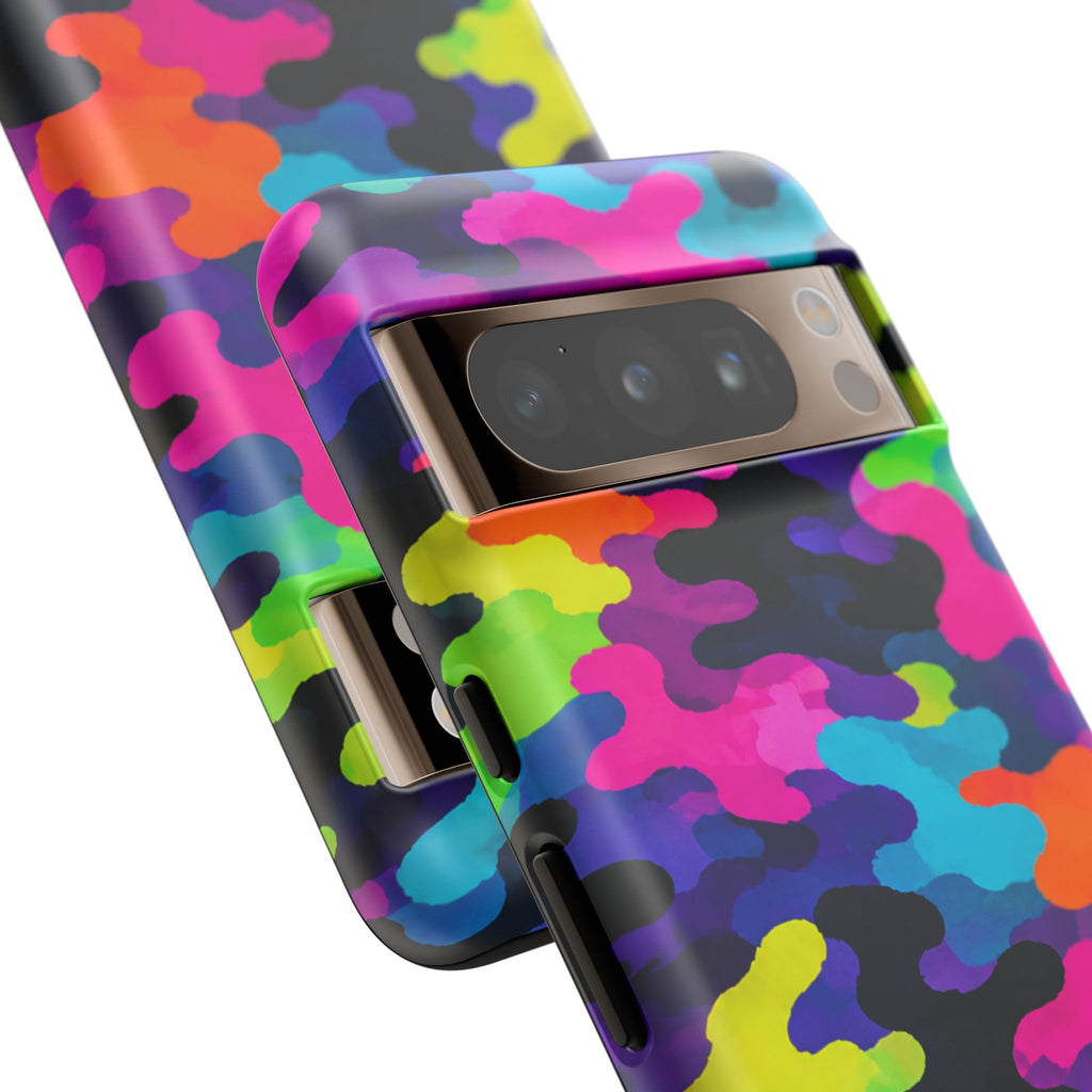 Neon Camo Tough Phone Case — Bright Rainbow Protective iPhone Cover