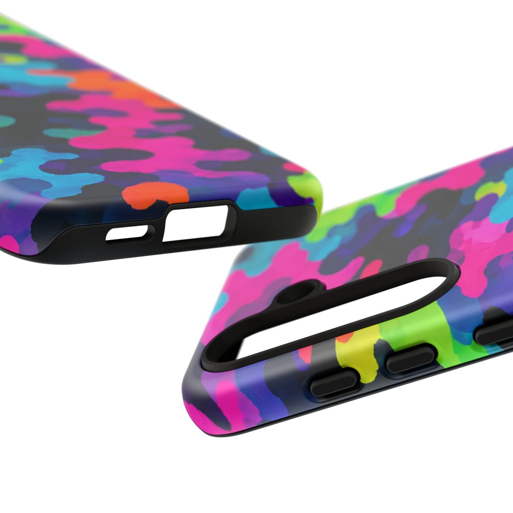 Neon Camo Tough Phone Case — Bright Rainbow Protective iPhone Cover