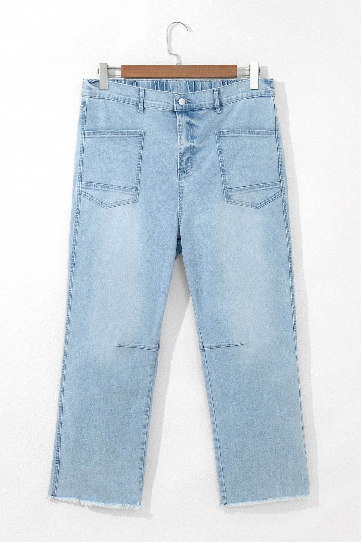 Plus Size Seam Patch Pocket Raw Cut Jeans