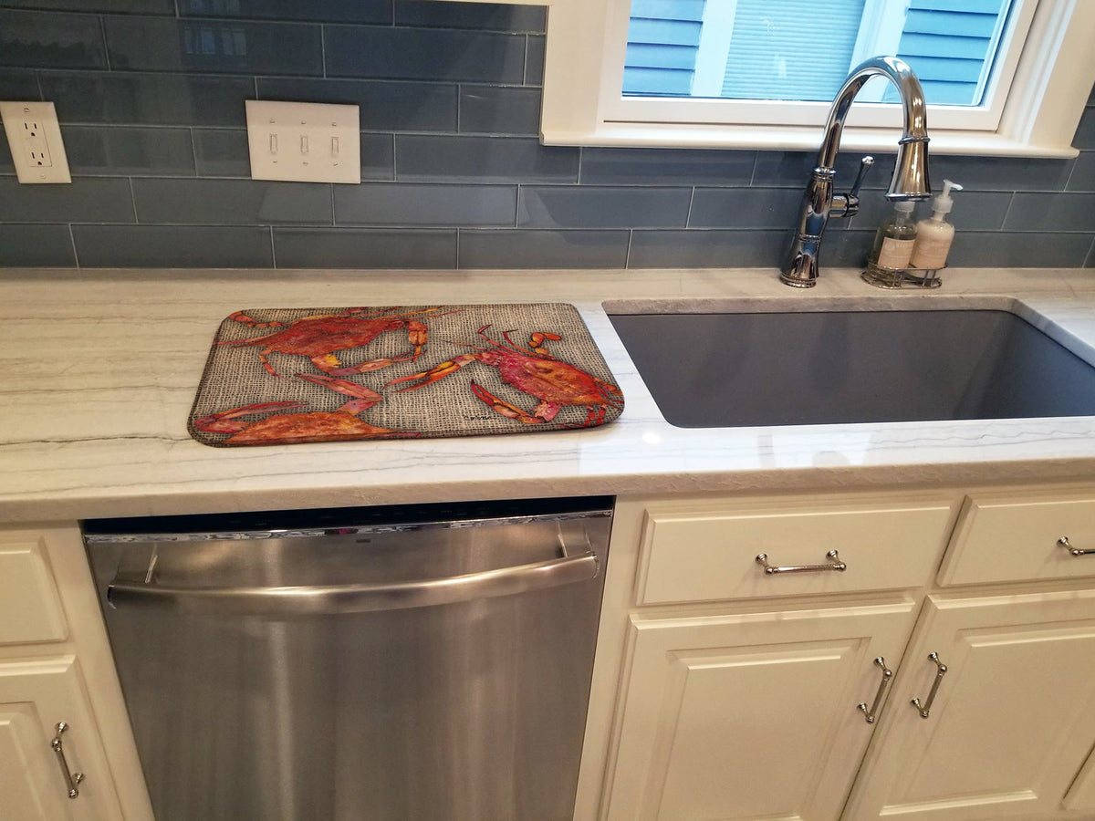 Cooked Crabs on Faux Burlap Dish Drying Mat Absorbent Dish Drying Mat Pad for Kitchen Counter Dish Drainer Mat for Countertop, 14 x 21", Multicolor