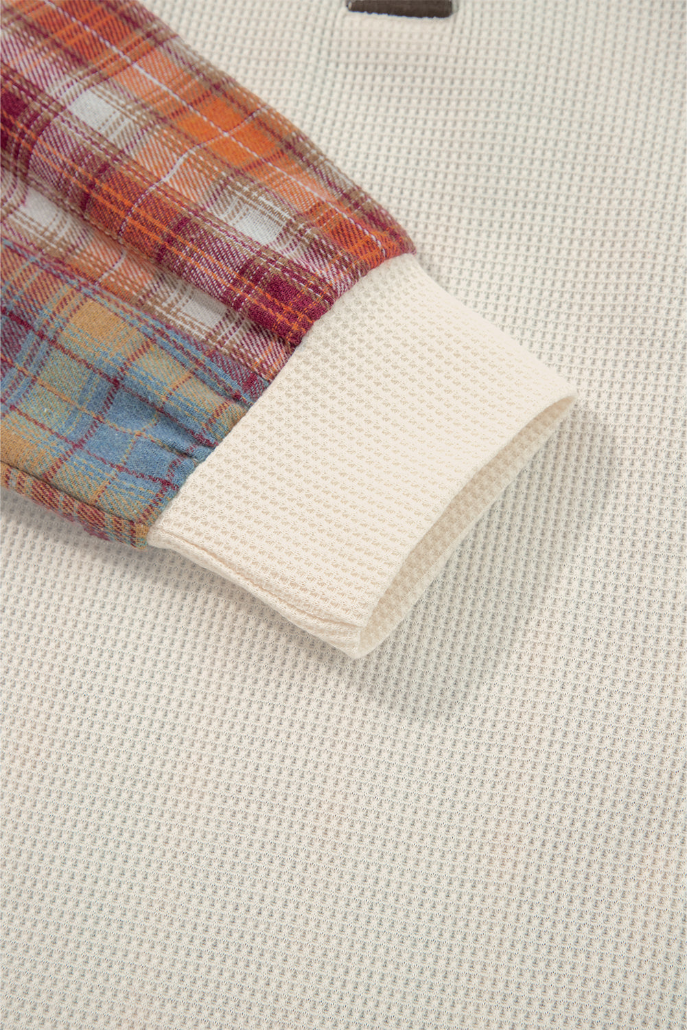 Stripe Plaid Patchwork Waffle Knit Henley Top