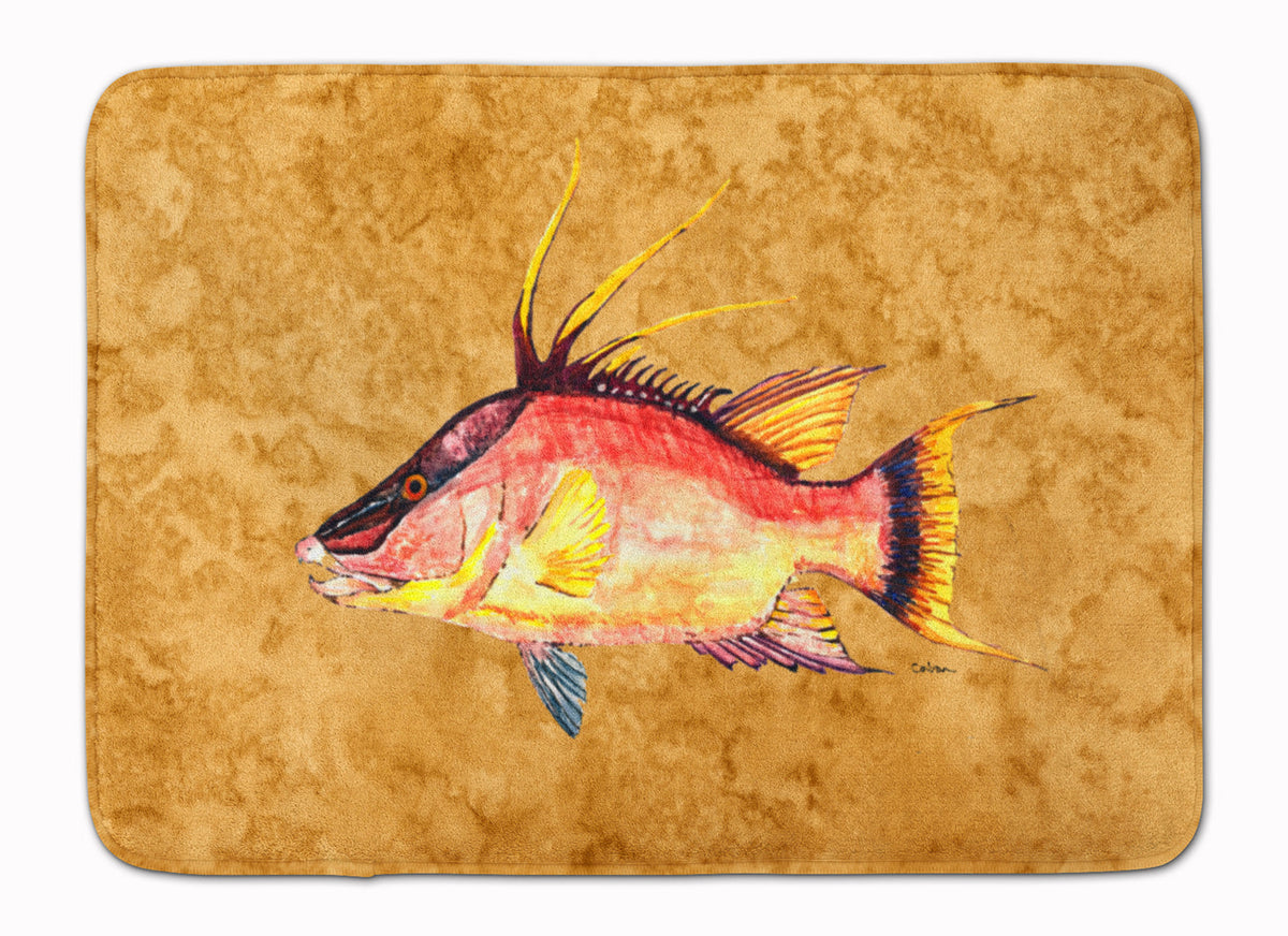 Hog Snapper on Gold Memory Foam Kitchen Mat Machine Washable Anti-Fatigue Cushion Comfort Bath or Kitchen Rug