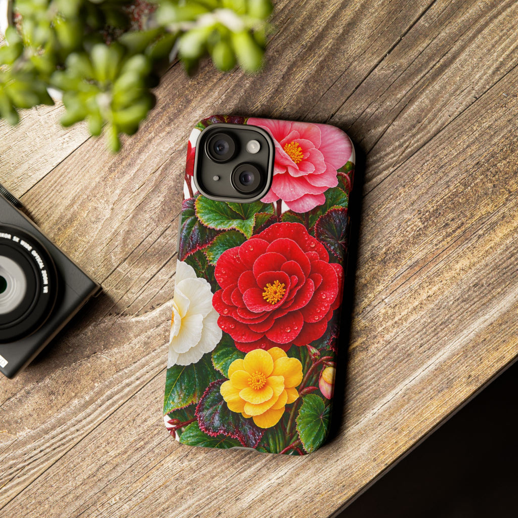 Floral Begonia Phone Case — Vibrant Red, Pink & Yellow Blossom Protective Cover
