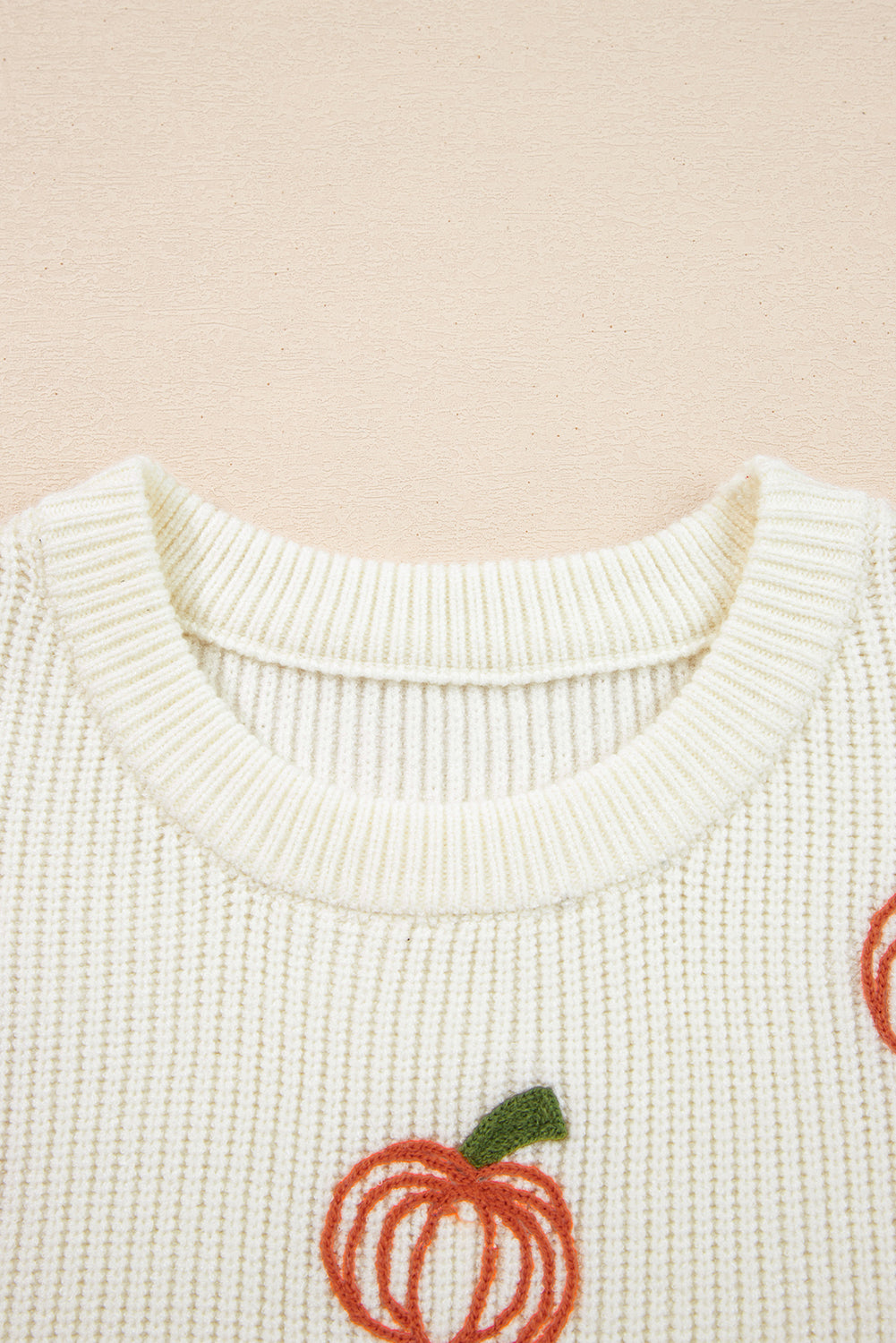 Halloween Pumpkin Embroidered Ribbed Thanksgiving Holiday Sweater