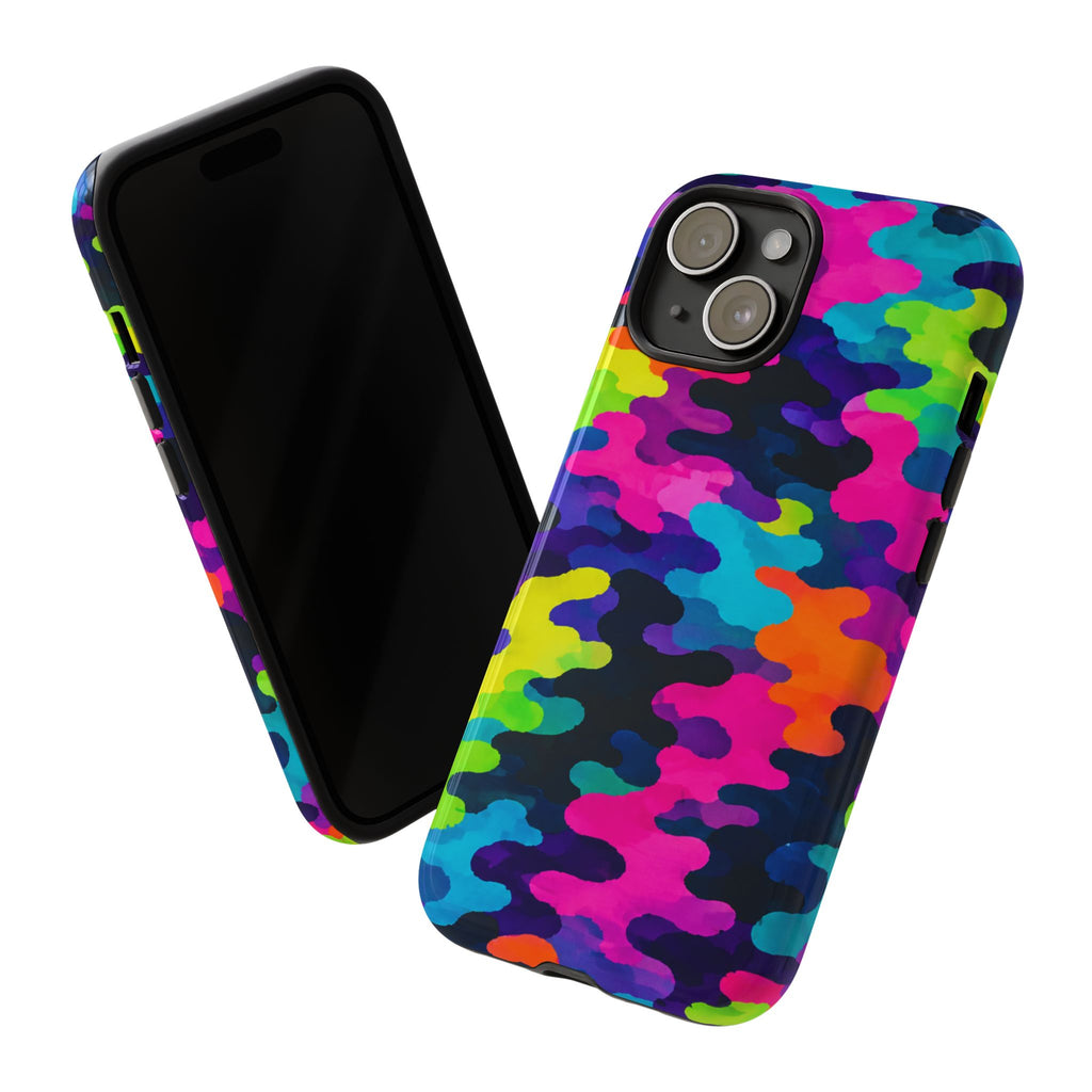 Neon Camo Tough Phone Case — Bright Rainbow Protective iPhone Cover