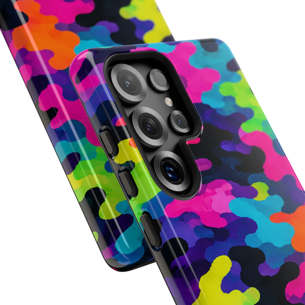 Neon Camo Tough Phone Case — Bright Rainbow Protective iPhone Cover