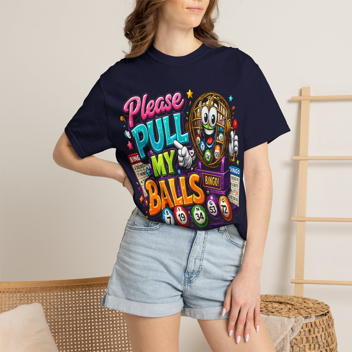 Please Pull My Balls bingo T-Shirt | Funny Lottery Ball Cartoon