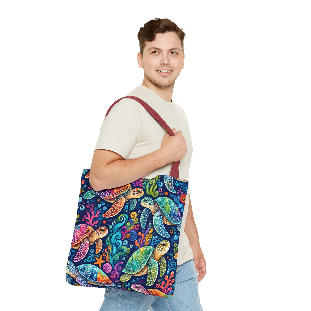Colorful Sea Turtles Tote Bag — Vibrant Ocean Art Beach Tote
