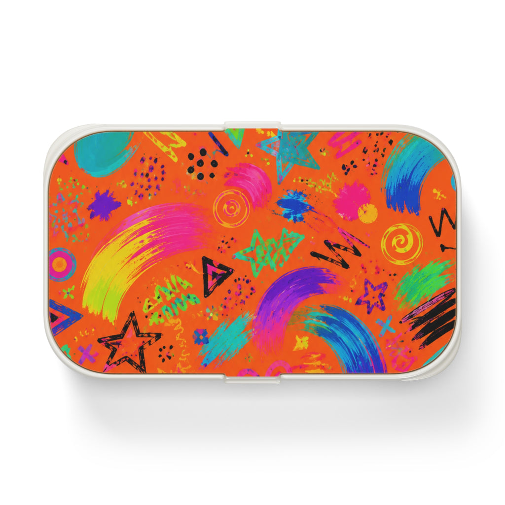 Colorful Graffiti Bento Lunch Box — Neon Paint Stars & Swirls