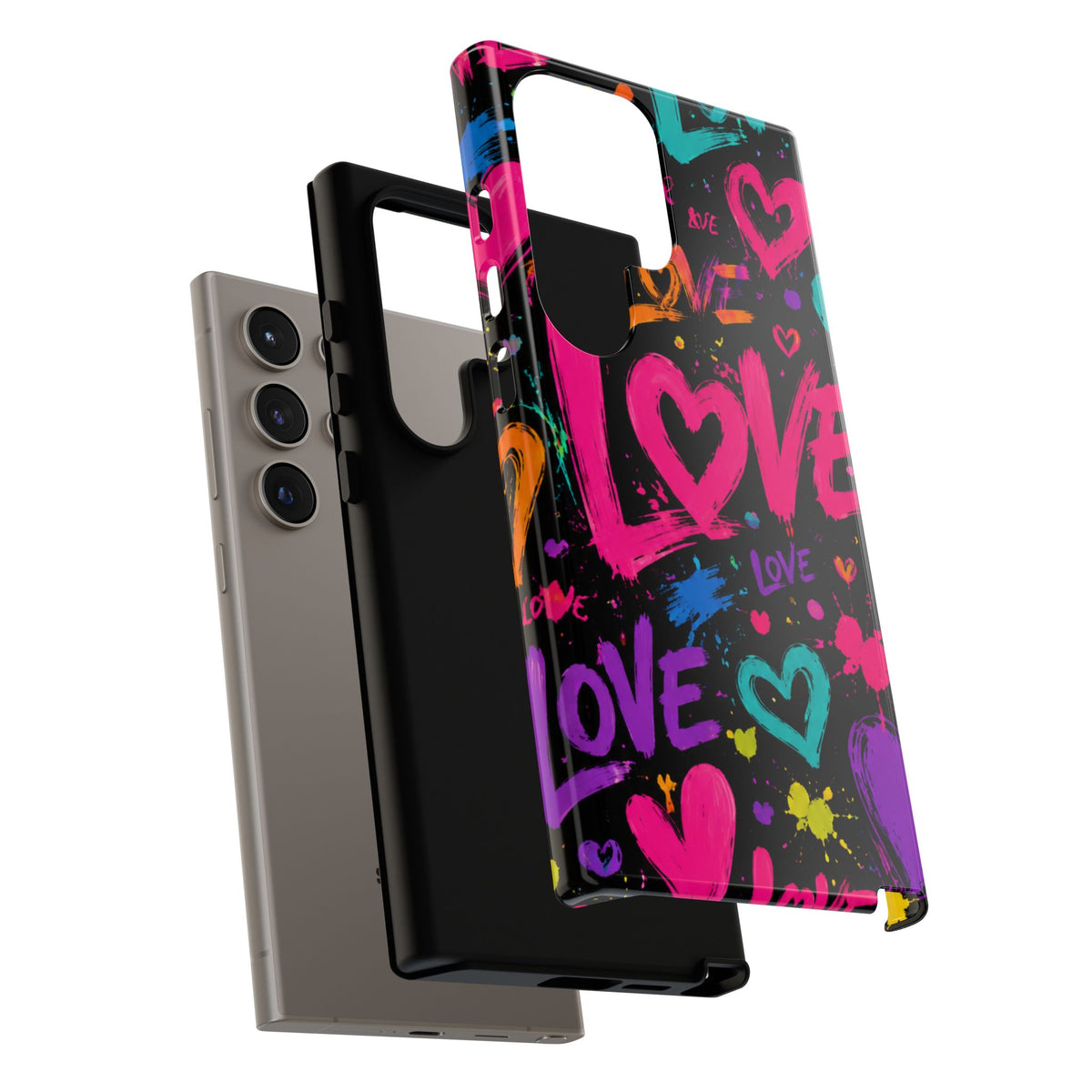 Phone Case — Neon Graffiti "Love" Hearts Protective Tough Case