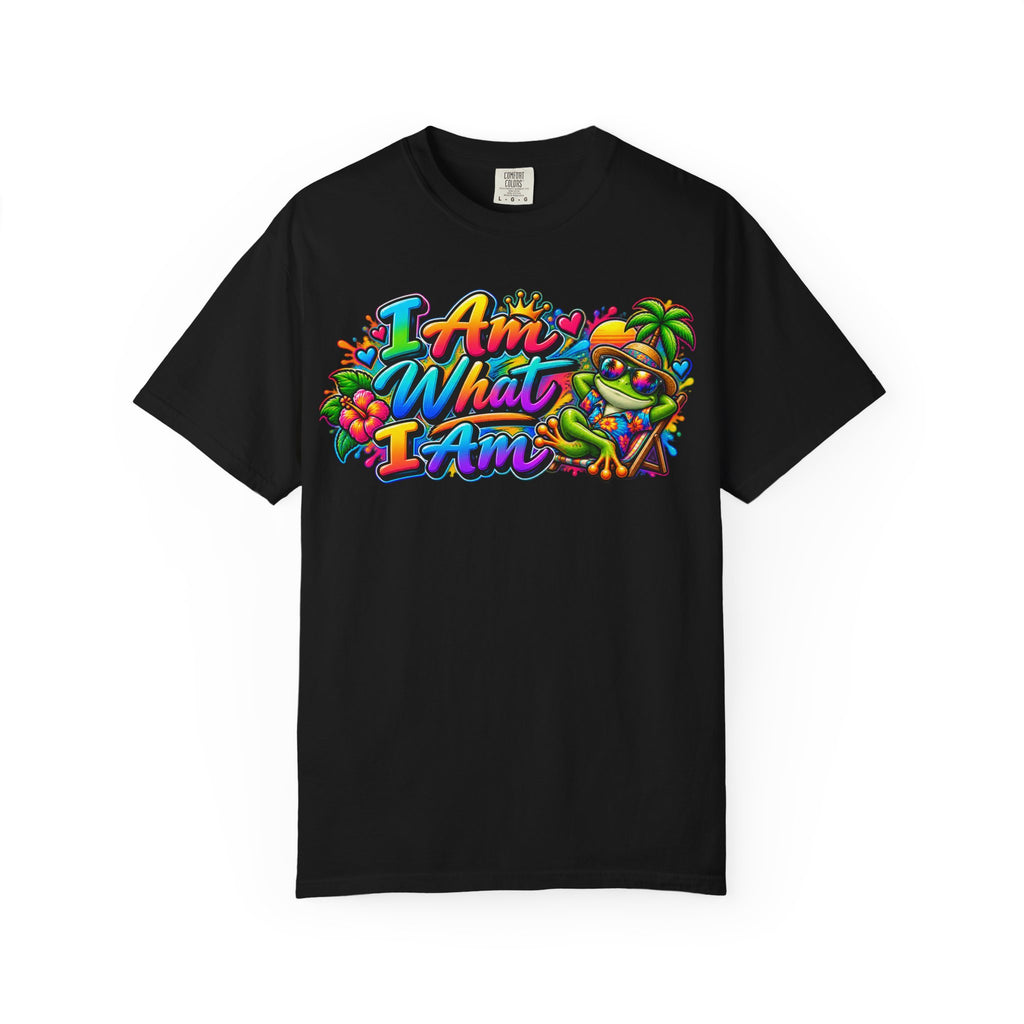 T-Shirt — "I Am What I Am" Colorful Tropical Frog Graphic Tee