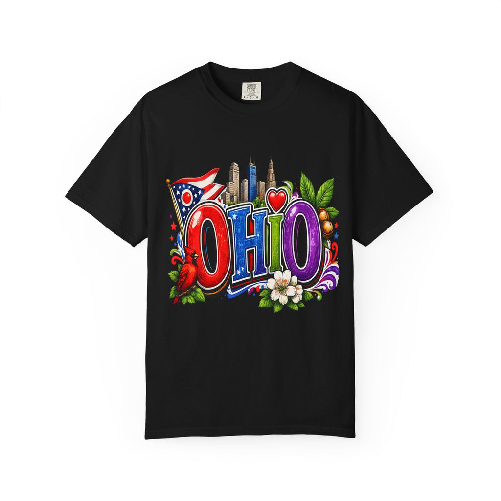 Ohio State Skyline Graphic T-shirt | State Flag Floral Design