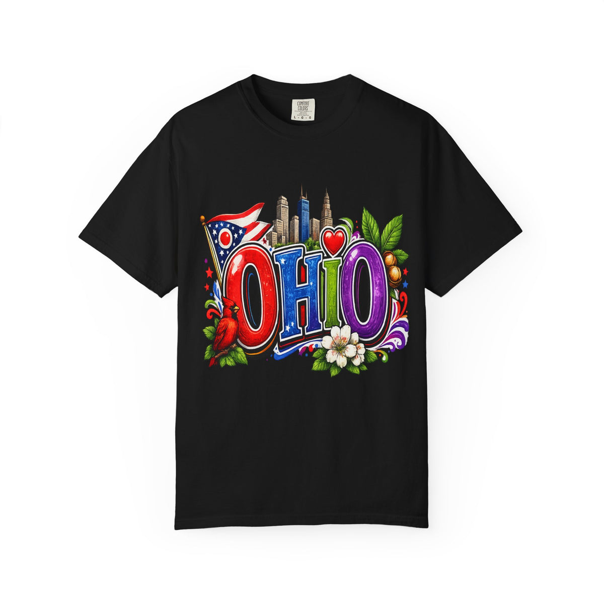 Ohio State Skyline Graphic T-shirt | State Flag Floral Design