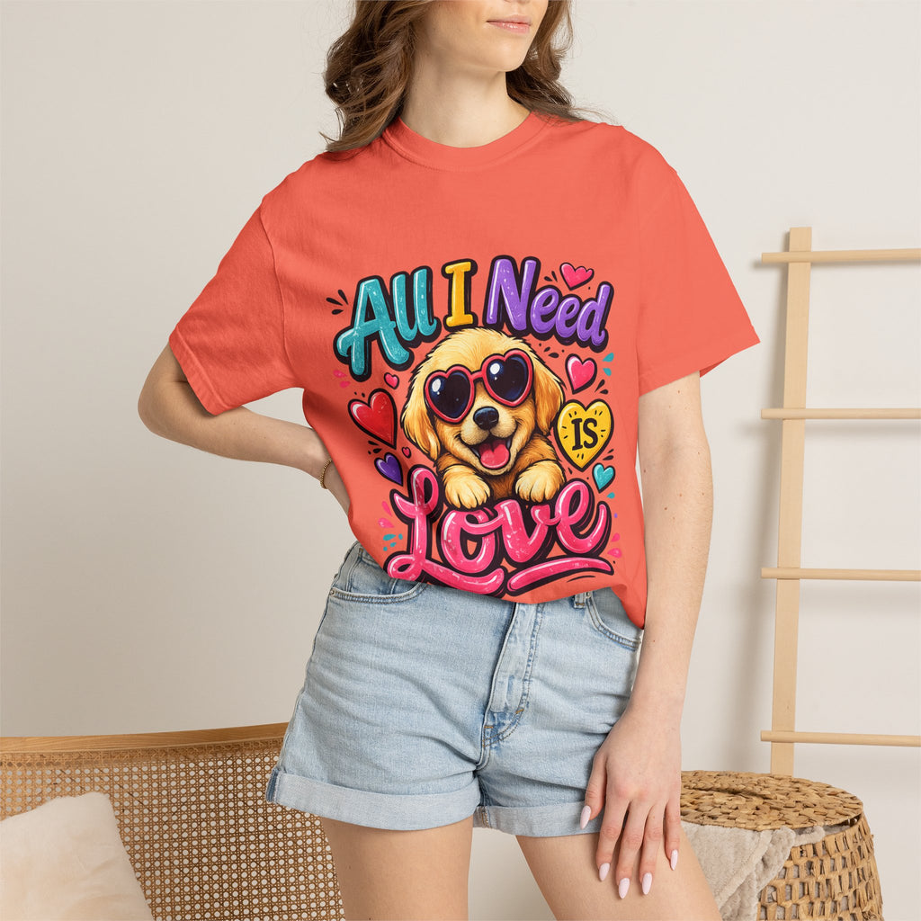 All I Need Is Love Puppy T-Shirt | Cute Dog Heart Graphic
